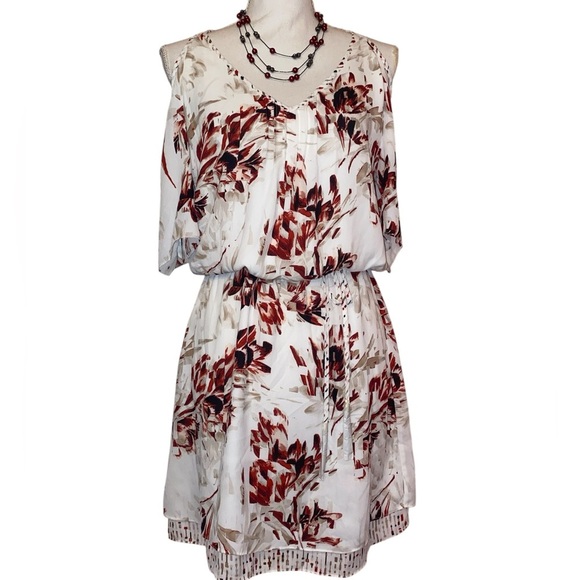 White House Black Market Dresses & Skirts - NWOT White House Black Market Cold Shoulder Floral Tie Midi Dress WHT/BUR SZ 4
